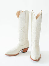 White Foliage Bow Embroidered Pointy Wide Mid Calf Cowgirl Boots